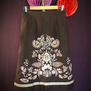 Ann Taylor Loft, Brown, Embroidered Skirt